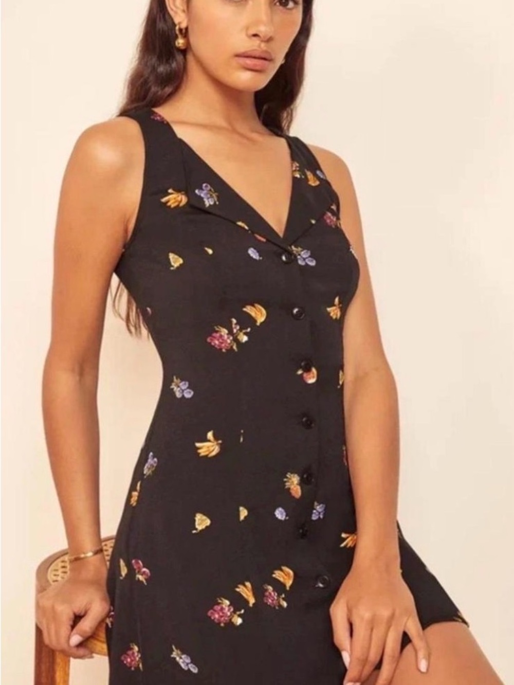 Reformation Black Floral Button-Front Mini Dress